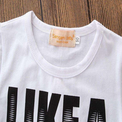 Boys' Short Sleeve Letter Denim Shorts Two-Piece Set Fendax 0