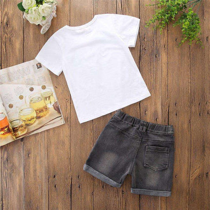 Boys' Short Sleeve Letter Denim Shorts Two-Piece Set Fendax 0
