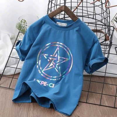 Boys'' Short Sleeve T-shirt Net Red Laser Reflective Cub Children''s Top Fashion Fendax 0