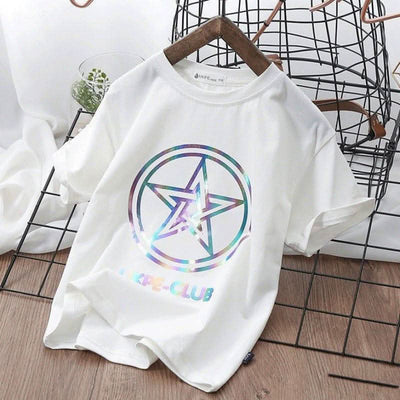Boys'' Short Sleeve T-shirt Net Red Laser Reflective Cub Children''s Top Fashion Fendax 0