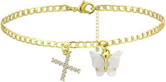 Butterfly Letter Feet Chain Fashion Inlaid Diamond Letter Acrylic Fendax 0