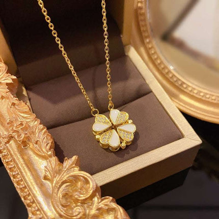 Luxury Four Leaf Clover Pendant Necklace Stainless Steel Crystal Heart Jewelry For Women Gift Fendax 0