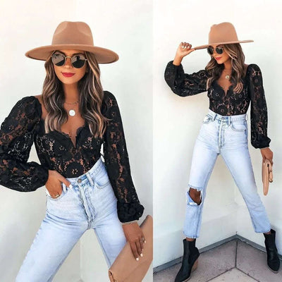 New V-neck Sexy Lace Bottoming Top Fendax 0