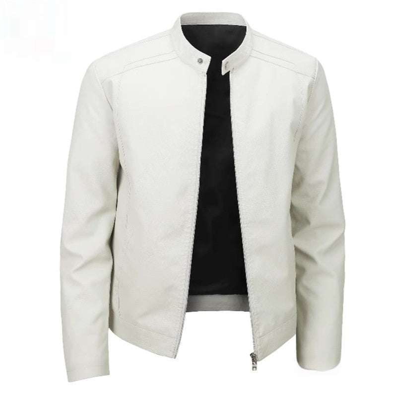 Spring And Autumn Men's Slim Leather Clothing With Stand Collar Jacket