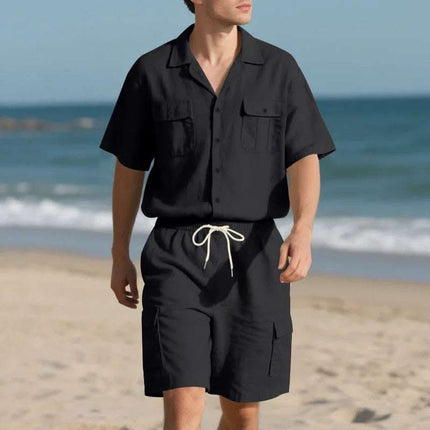Men's Casual Solid Color Short Sleeve Shorts Suit Fendax 0