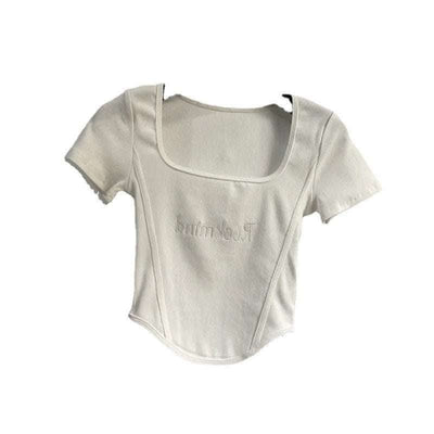 Hot Girl Short High Waist Crop Top Women's Summer Sexy Tight Curved Hem Short Sleeve T-shirt Fendax 0