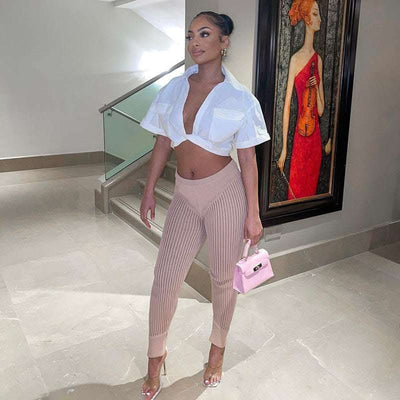 Women's Crop Navel Twist Solid Polo Collar Shirt T-Shirt Top Fendax 0