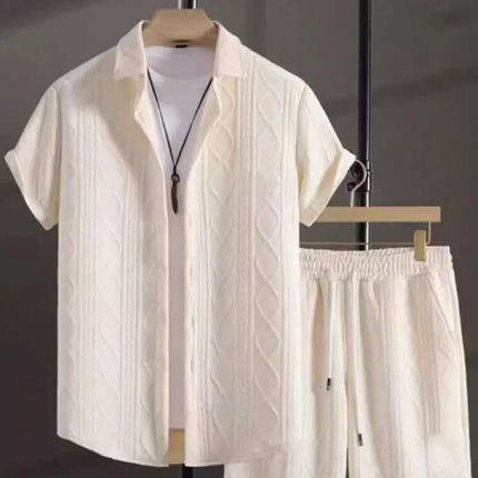 Jacquard Black And White Solid Color Suit Short Sleeve Fendax 0
