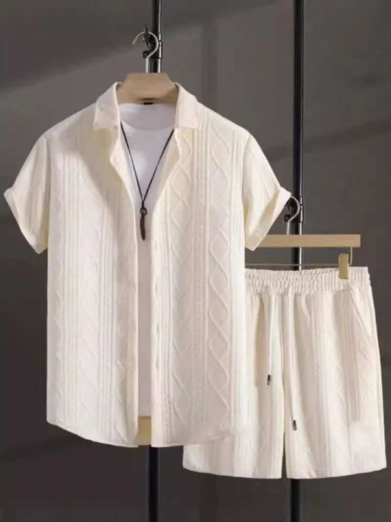 Jacquard Black And White Solid Color Suit Short Sleeve Fendax 0