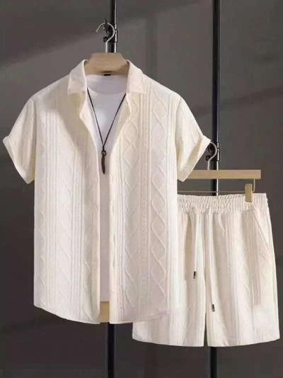 Jacquard Black And White Solid Color Suit Short Sleeve Fendax 0