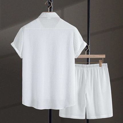 Men's Casual Fashion Jacquard Short Sleeve Shirt Shorts Suit Fendax 0