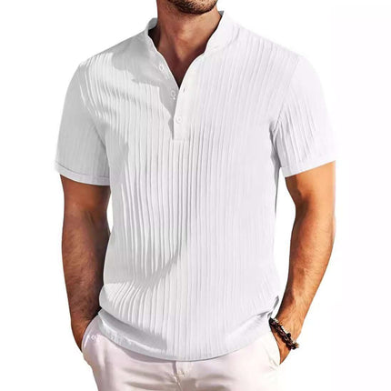 Summer Stand Collar Buttons Short Sleeve T-shirt Solid Color Stripe POLO Shirt Fashion Casual Beach Clothing For Men Fendax 0