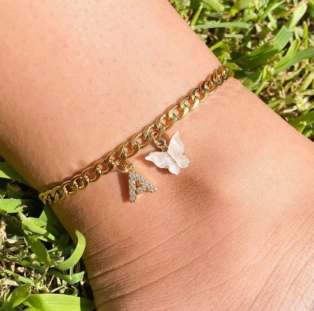 Butterfly Letter Feet Chain Fashion Inlaid Diamond Letter Acrylic Fendax 0