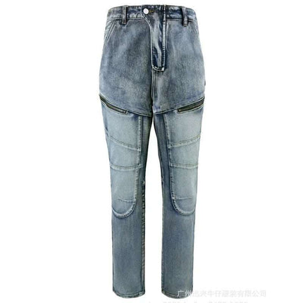 European And American Motorcycle Double Zipper Cycling Pants Four Seasons Slim Racing Anti-fall Jeans Fendax 0