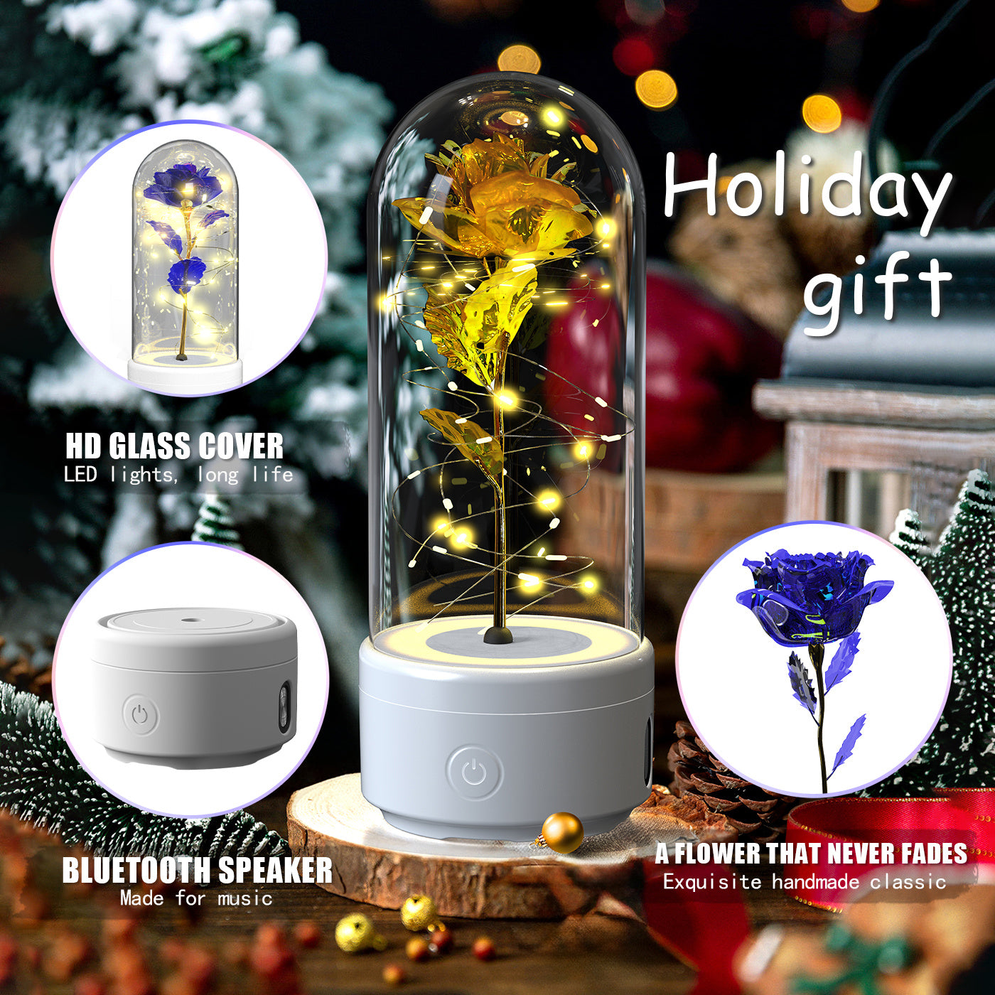 Creative 2 In 1 Rose Flowers LED Light And Bluetooth