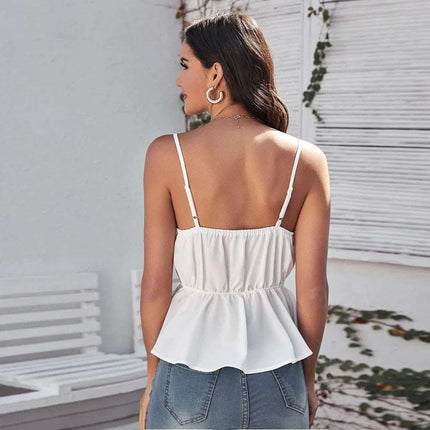 Women's Solid Color Ruffled Sexy Sling Top Fendax 0
