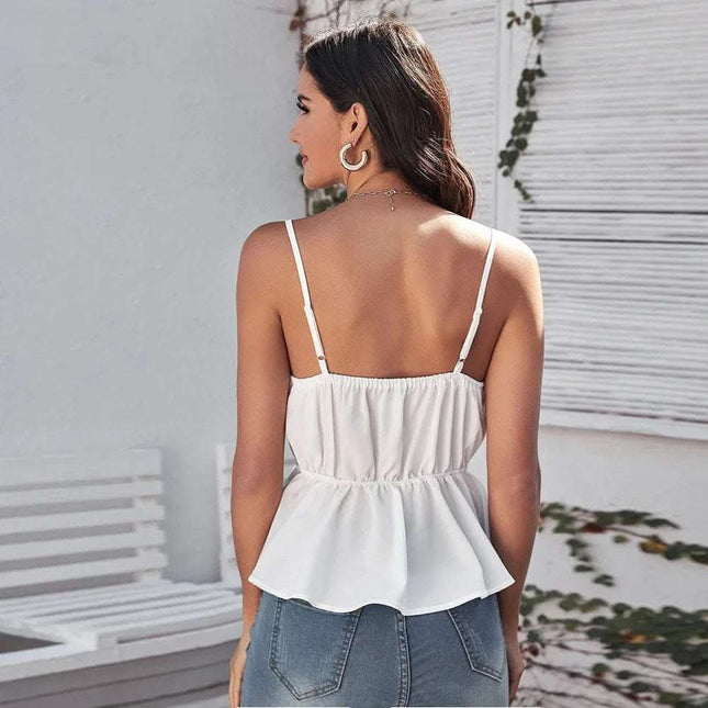 Women's Solid Color Ruffled Sexy Sling Top Fendax 0
