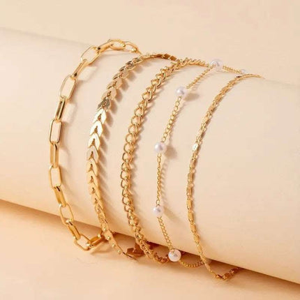 Summer Fashion 5-piece Pearl Anklet Women's Multi-layer Fendax 0
