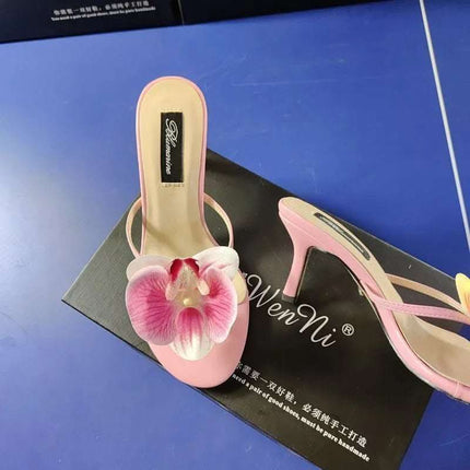 Women's Summer Fashion Flower High Heel Slippers Fendax 0