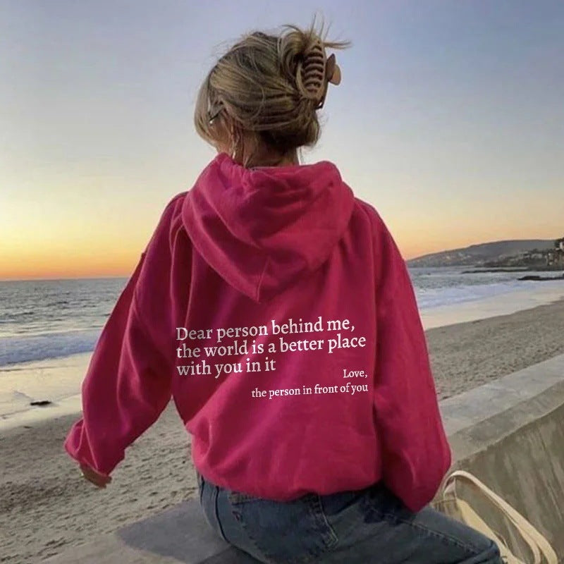 Women's Plush Letter Printed Hoodie