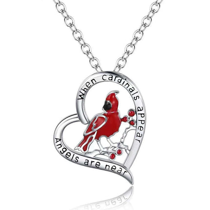 Creative Heart Shaped Cardinal Pendant Necklace, Exquisite Party Commemorative Accessory Gift Jewelry Anniversary Party Gifts, Valentine's Day Gift Fendax 0