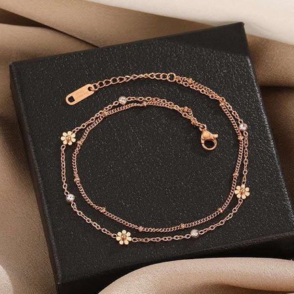 Women's Double Layer Simple Titanium Steel Feet Chain Fendax 0