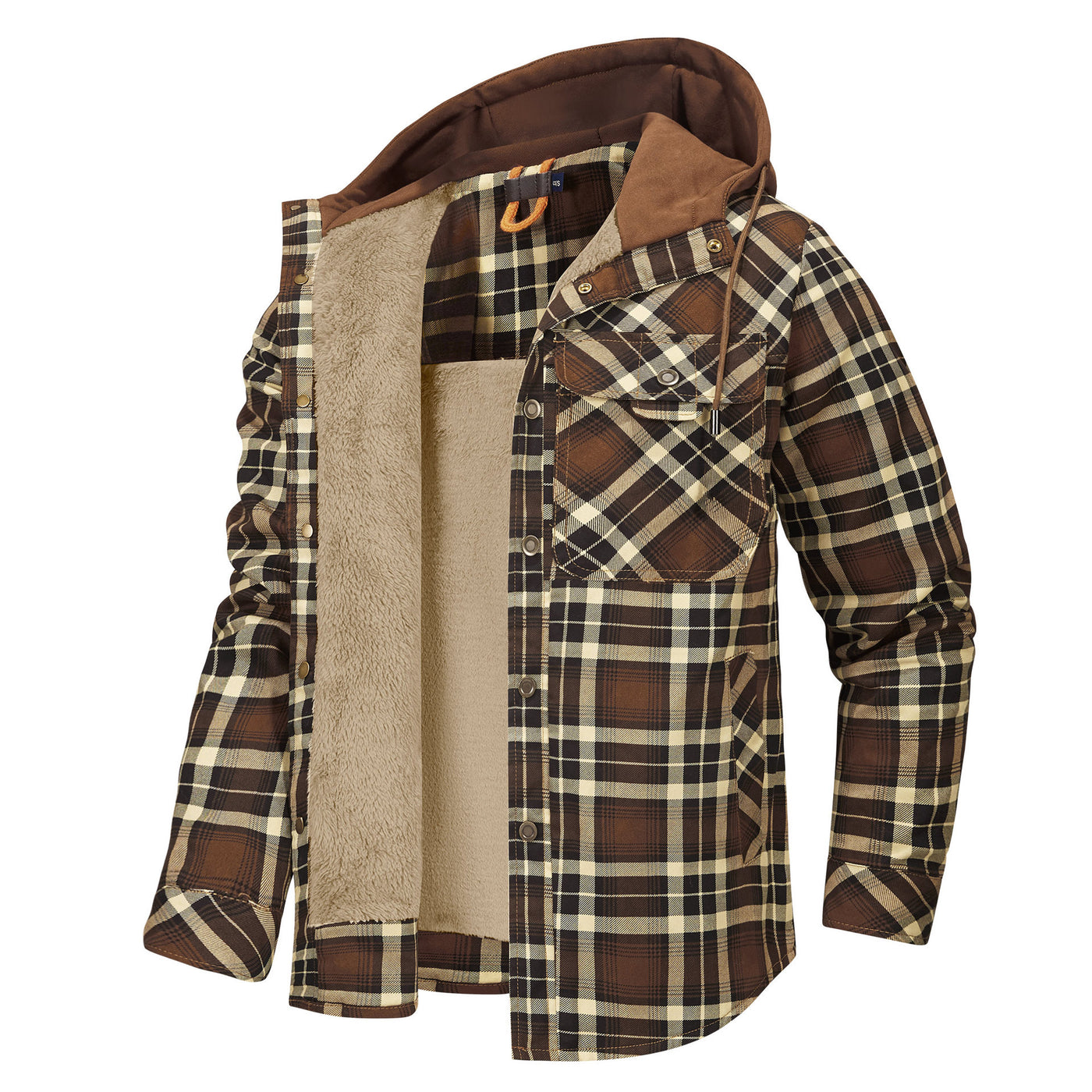 Velvet Thickened Hooded Plaid Shirt Coat