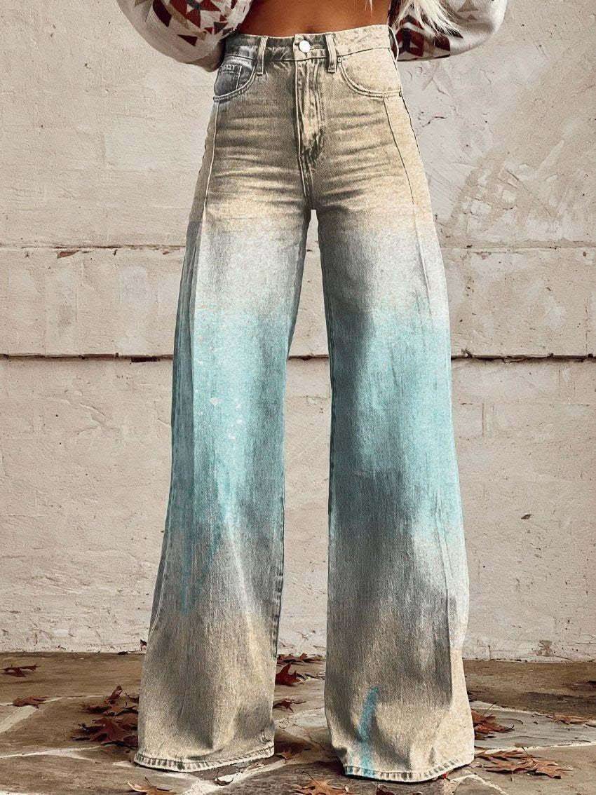 Wide-legged Pants Thermal Transfer Bell-bottom Pants Simulation Denim Trousers Fendax 0