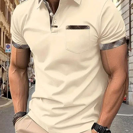 Season New Men's Short Sleeve Fashion Plaid Colorblock T-shirt Fendax 0