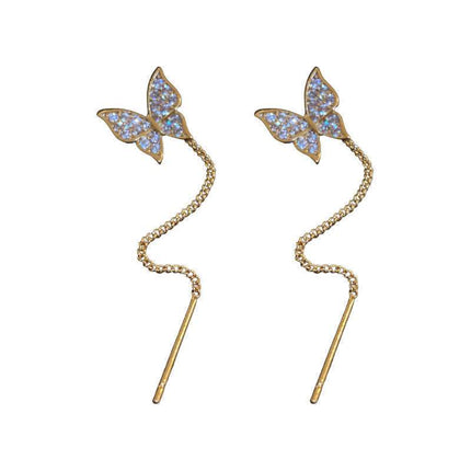 925 Silver Needle Long Tassel Butterfly Earrings Fendax 0