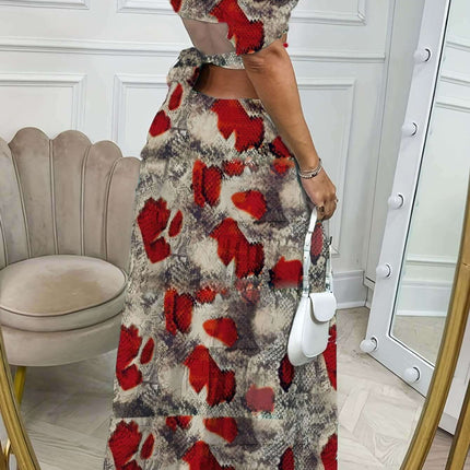 Printed One-line Collar Short-sleeved Long Dress With Hollow Waist Design Summer Vacation Dresses For Women Clothing Fendax 4