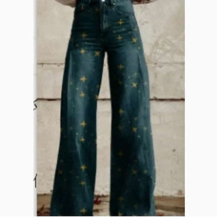 Wide-legged Pants Thermal Transfer Bell-bottom Pants Simulation Denim Trousers Fendax 0