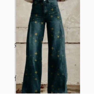 Wide-legged Pants Thermal Transfer Bell-bottom Pants Simulation Denim Trousers Fendax 0