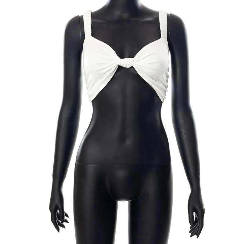 Solid Color Patchwork Crop Navel Twist Slim Sling Top Fendax 0