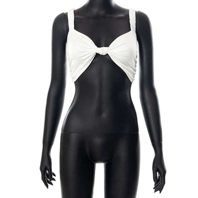 Solid Color Patchwork Crop Navel Twist Slim Sling Top Fendax 0