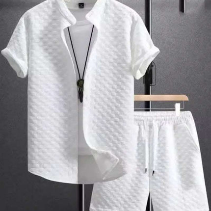 Jacquard Black And White Solid Color Suit Short Sleeve Fendax 0