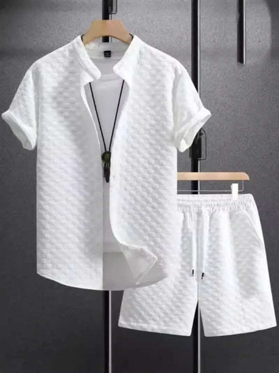 Jacquard Black And White Solid Color Suit Short Sleeve Fendax 0