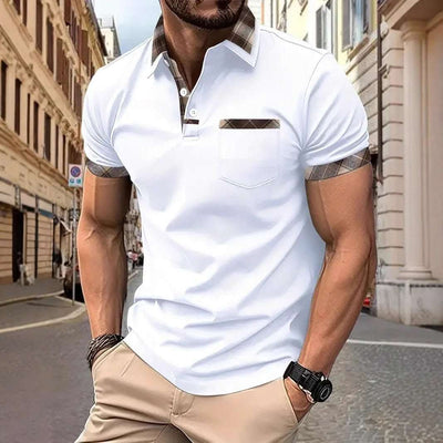 Season New Men's Short Sleeve Fashion Plaid Colorblock T-shirt