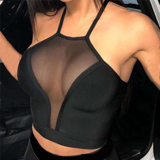 Women's Mesh Panel R-shaped Crop Tank Top Fendax 0