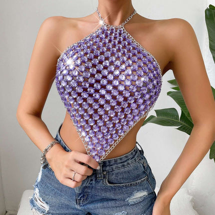Summer Sexy Stitching Tube Top Chain Halter Top Fendax 0
