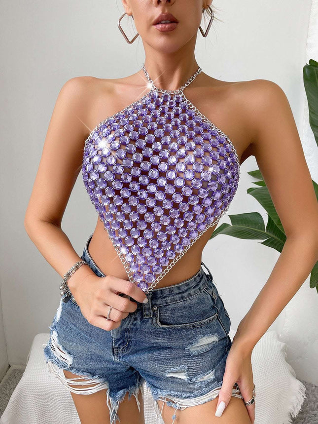 Summer Sexy Stitching Tube Top Chain Halter Top Fendax 0