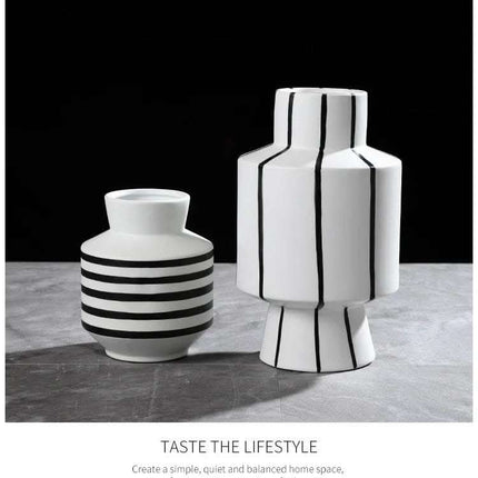 Black And White Striped Ceramic Vase Light Luxury Modern Home Fendax 0