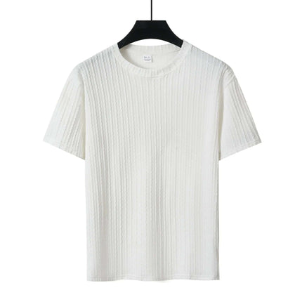 Men's Sports Solid Color Round Neck Pullover Vertical Pattern T-shirt Two-piece Set Fendax 0