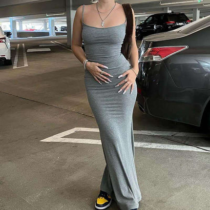 Spaghetti Strap Long Dress Women Sexy Slim Skinny Bodycon Party Club Suspender Casual Street Dresses Fendax 0