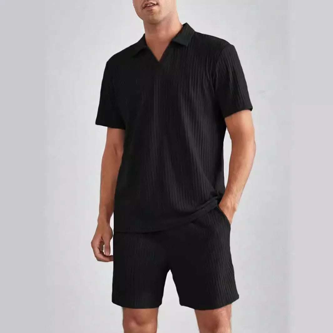 Fashion Casual Polo Short Sleeve Shirt Shorts Two-piece Set Men's Suit