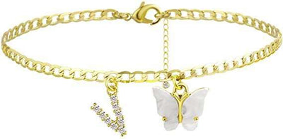 Butterfly Letter Feet Chain Fashion Inlaid Diamond Letter Acrylic Fendax 0