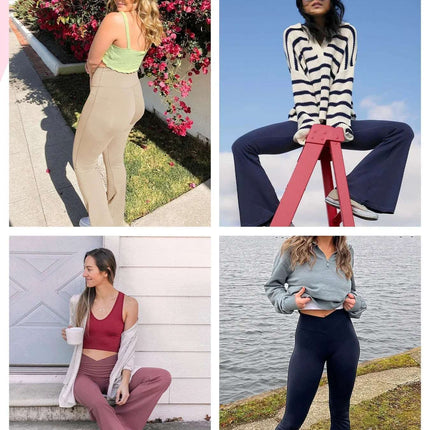 Flare Leggings For Women With Pockets - Crossover High Waisted Black Flared Leggings For Yoga Gym Workout Fendax 5