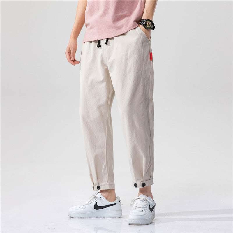 Men's Straight Casual Loose Cotton And Linen Cropped Pants Fendax 0