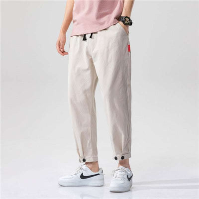 Men's Straight Casual Loose Cotton And Linen Cropped Pants Fendax 0