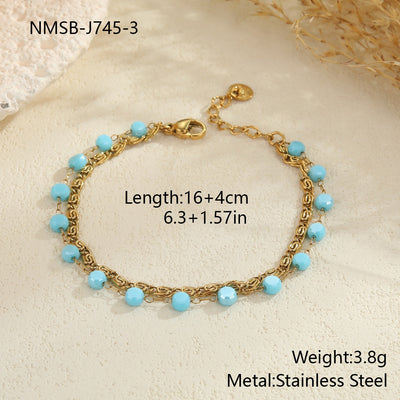 Zircon Necklace Stainless Steel Chain Beaded Bracelet